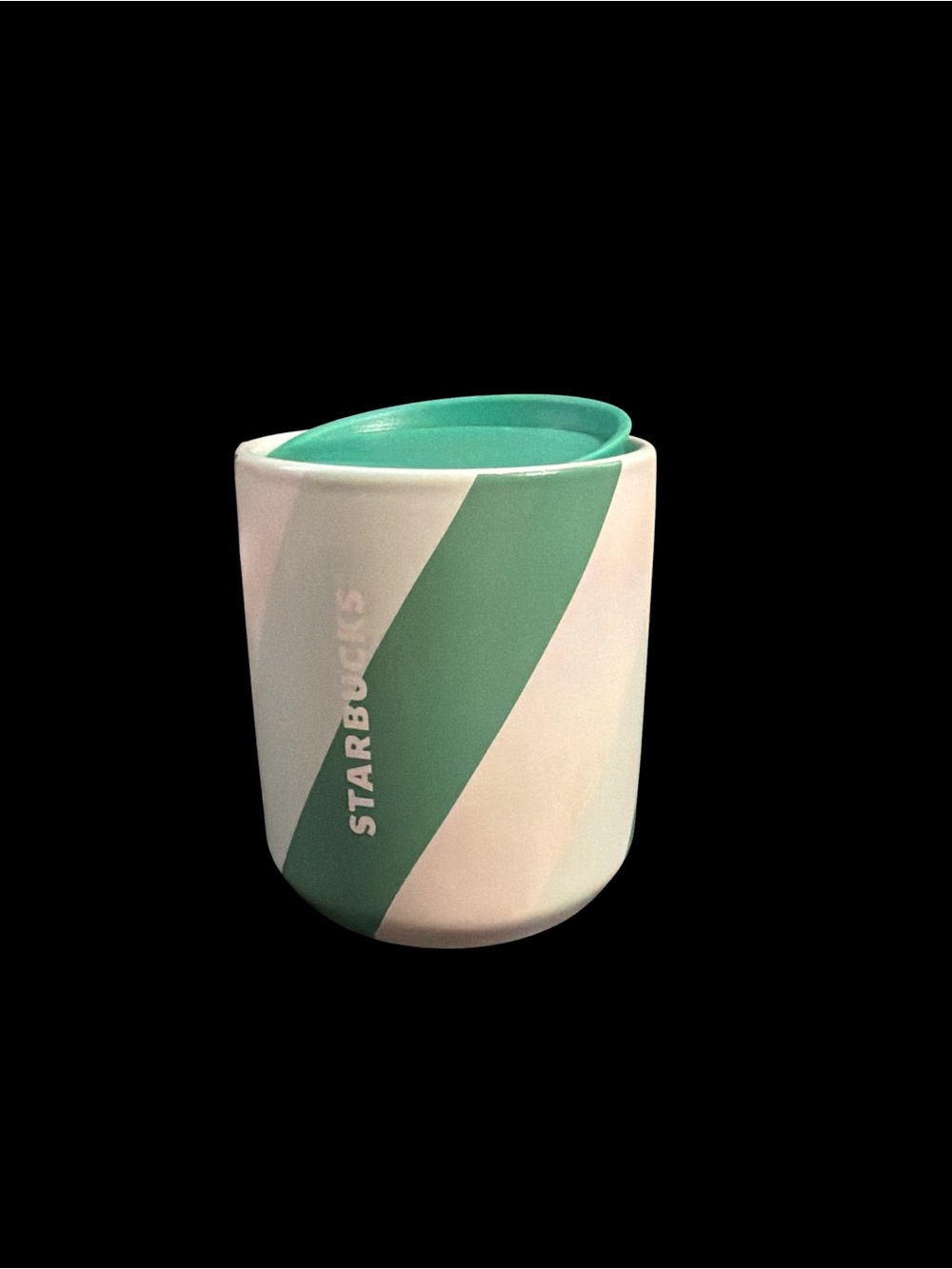 Starbucks Holiday 2022 Ceramic Tumbler 8oz Green & White Stripes With Lid New